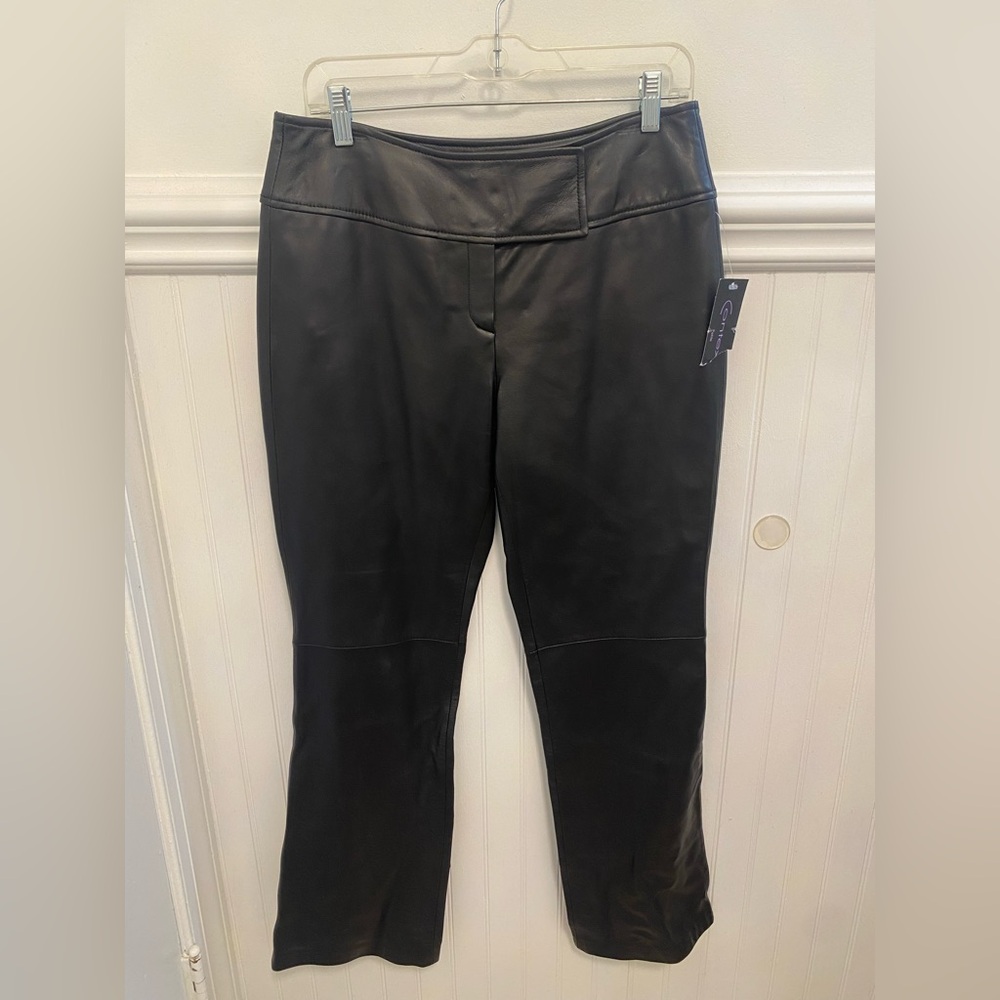 Context Women's Black Leather Straight Leg Pants